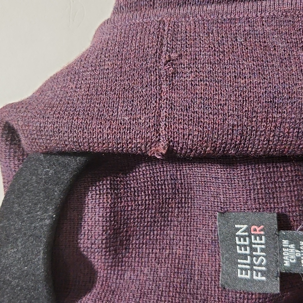Eileen Fisher Deep Plum Knit Open Cardigan Top - Picture 6 of 12